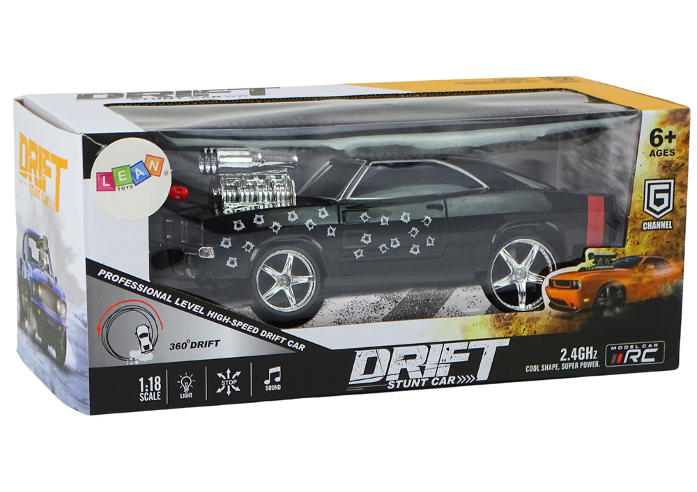 Remote Control Car 1:18 Drift 360 Lights Sounds Black