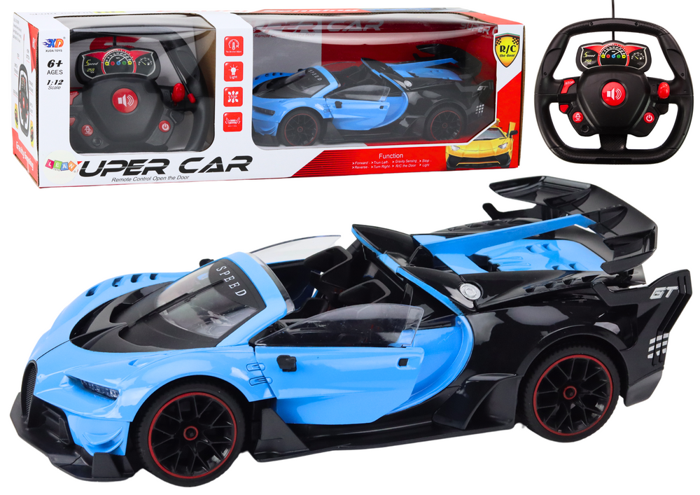 Carro esportivo com controle remoto Rc 1:12 abrindo portas azuis