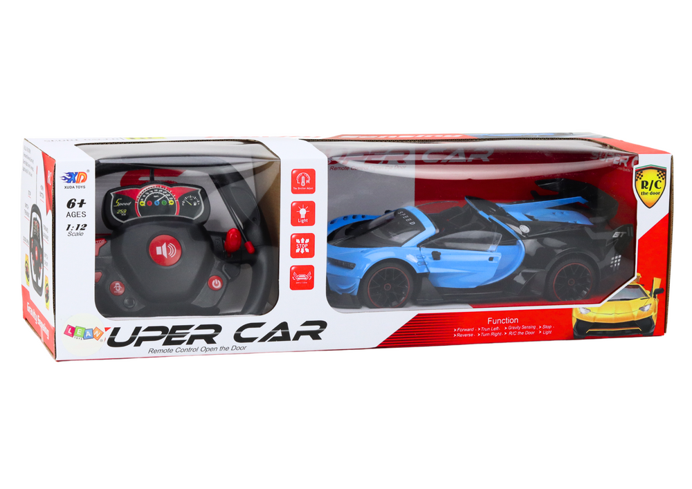 Carro esportivo com controle remoto Rc 1:12 abrindo portas azuis