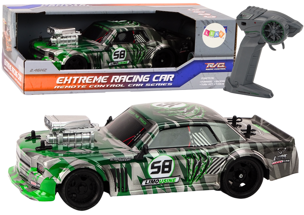 Rc Remote Control Car 1:16 Drift Rubber Wheels Green