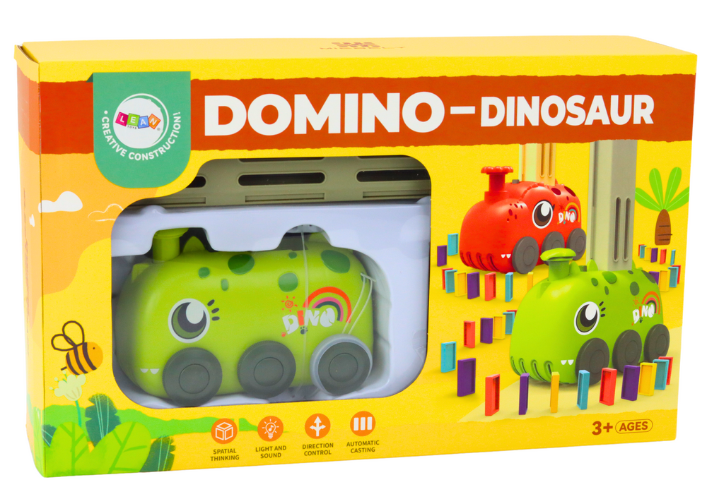 Battery-operated Green Dinosaur Car Arranging Colorful Dominoes 4 Colors Of Blocks