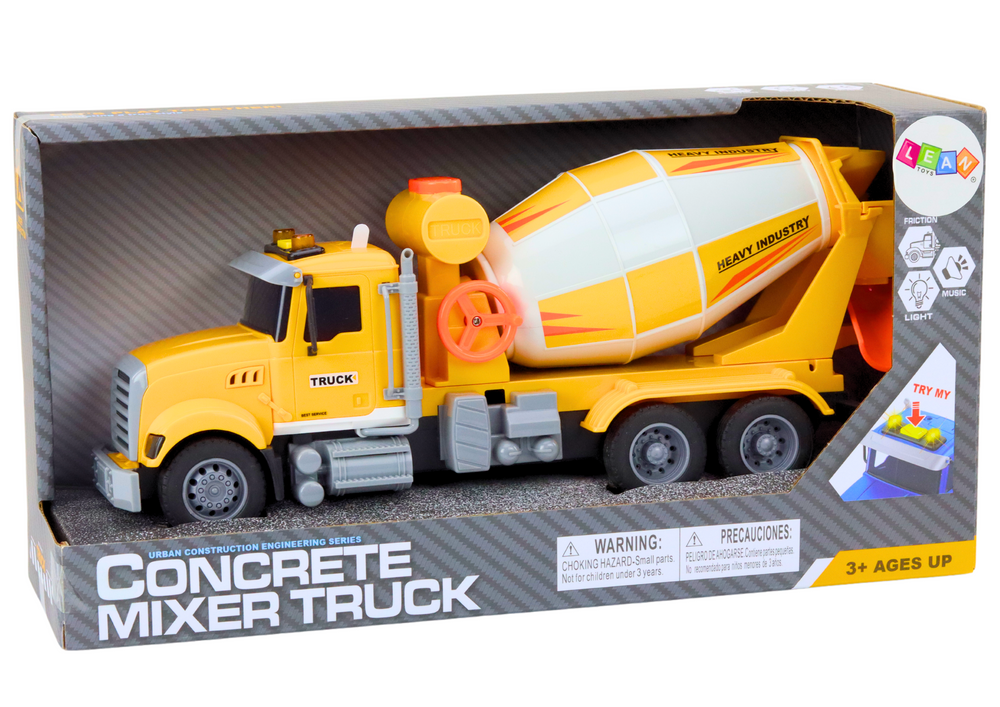 Yellow Concrete Mixer Truck With Friction Drive Light And Sound Effects