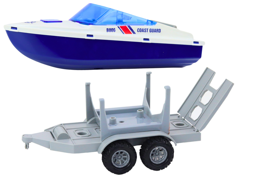 Police Quad With A Trailer For Transporting A Boat And A Motorboat