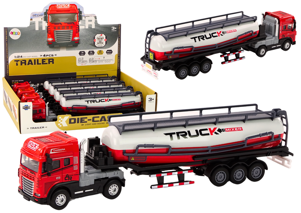 Truck With Trailer Tir Tanker 1:24 Car Truck Red Sounds