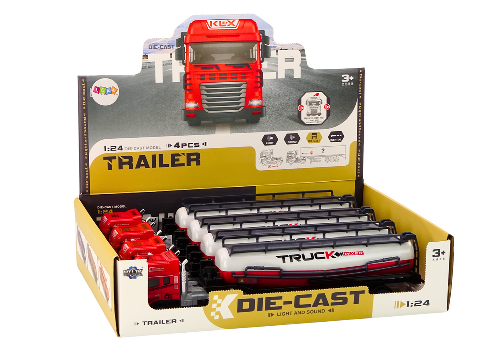 Truck With Trailer Tir Tanker 1:24 Car Truck Red Sounds