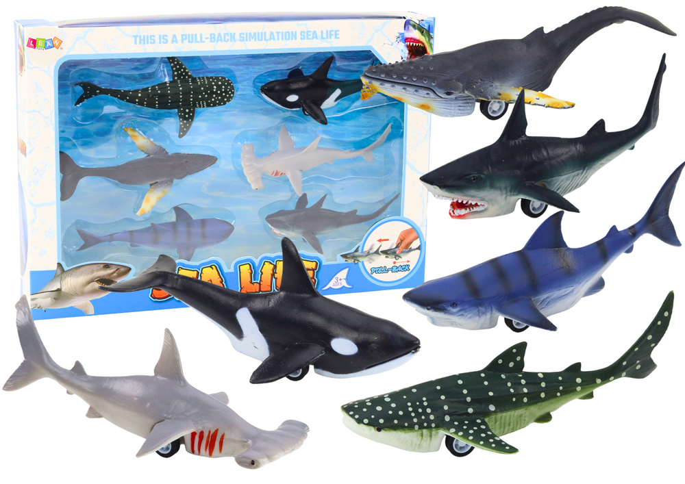 Figurines Vehicles Sea Animals Friction Drive Shark Killer Whale 6 Pcs
