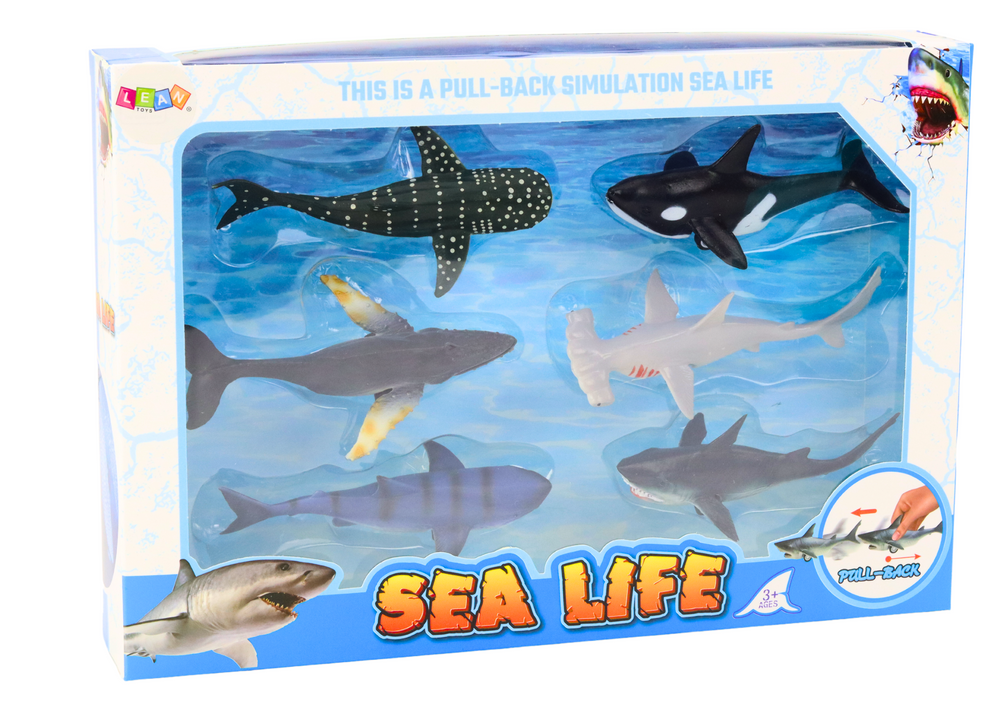 Figurines Vehicles Sea Animals Friction Drive Shark Killer Whale 6 Pcs