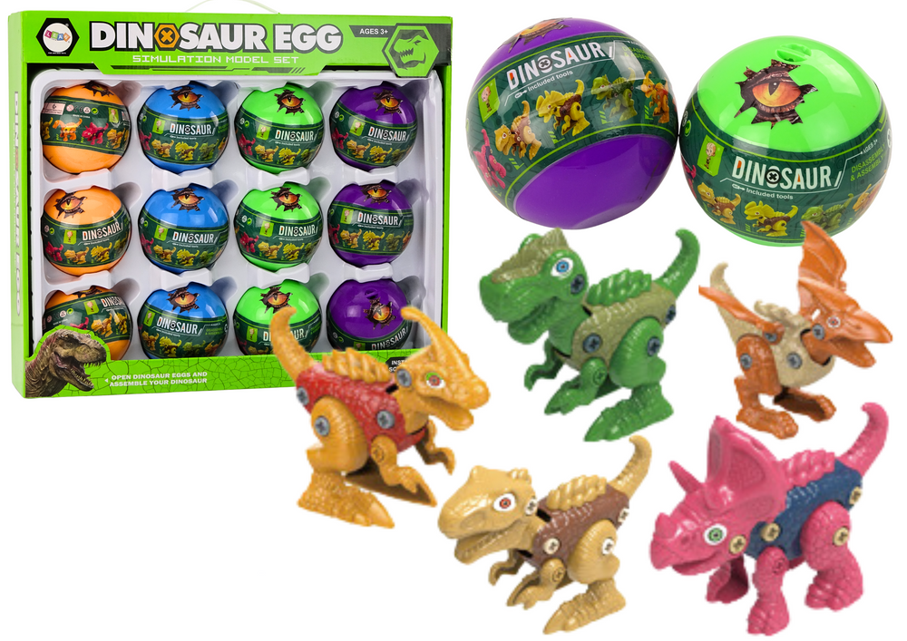 Juego de 12 huevos rodantes de dinosaurio coloridos