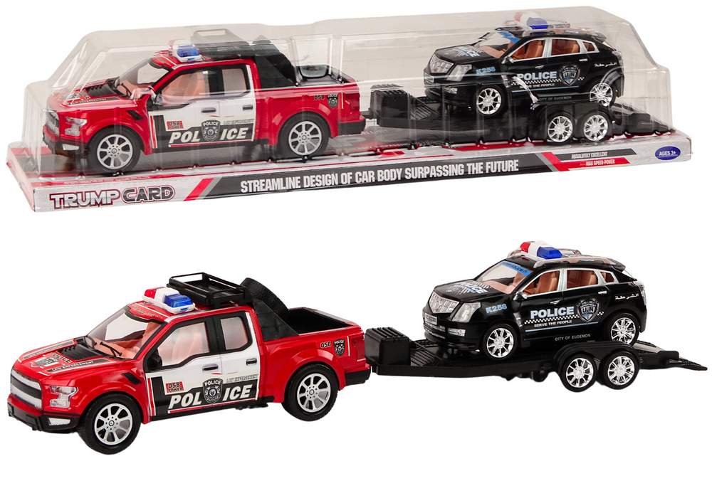 Police Pickup Truck With Tow Truck Semi-trailer Off-road Car Police Set
