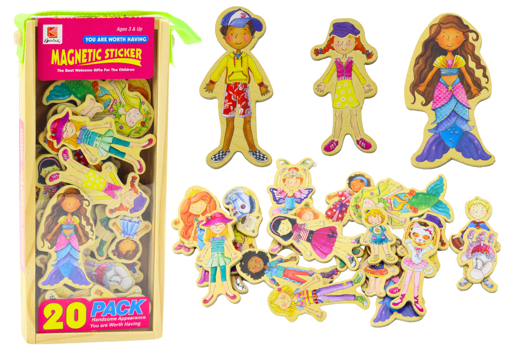 Set Of Magnets Wooden Characters In Colorful Disguises 20 Pieces