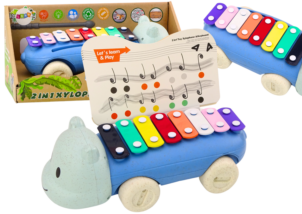 Hippopotamus Cymbals On Wheels Instrument For Children Colorful Educational