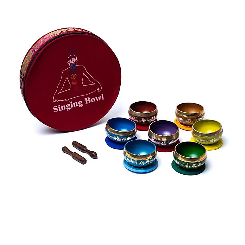 Chakra Singing Bowl Set Coloured With Bag - ±1450g