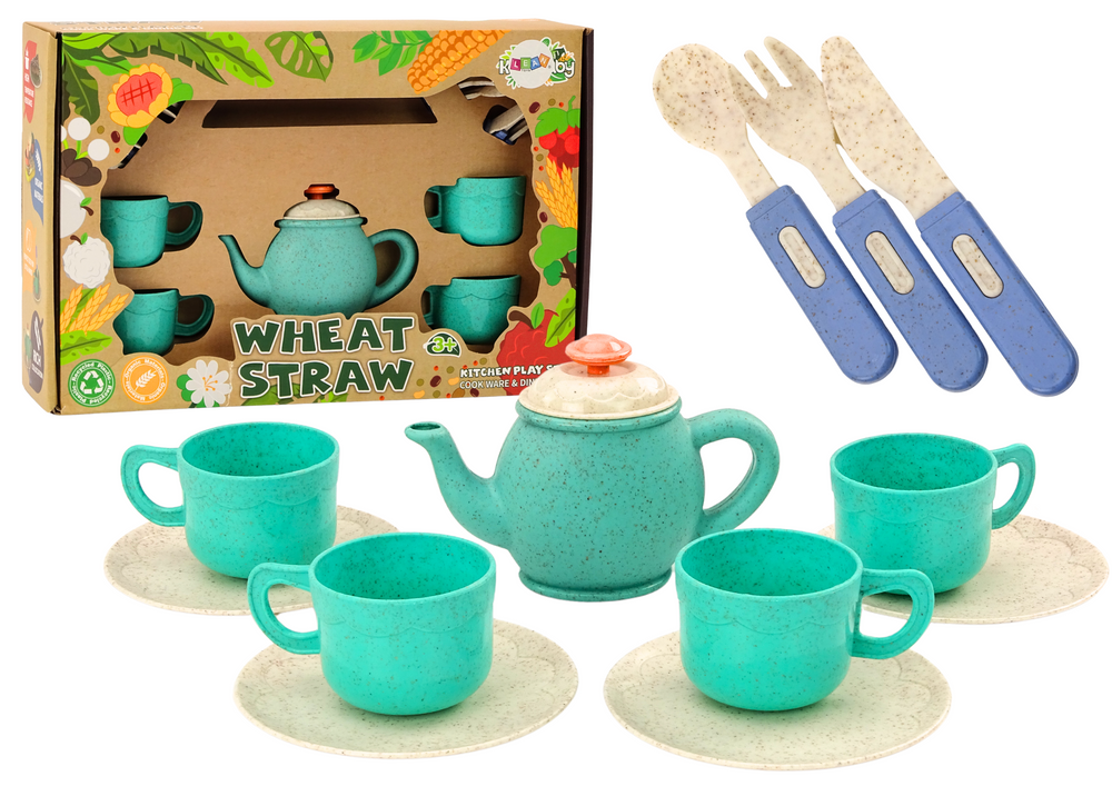 Set Of Tableware Cups Plates Cutlery Teapot 22 Pieces