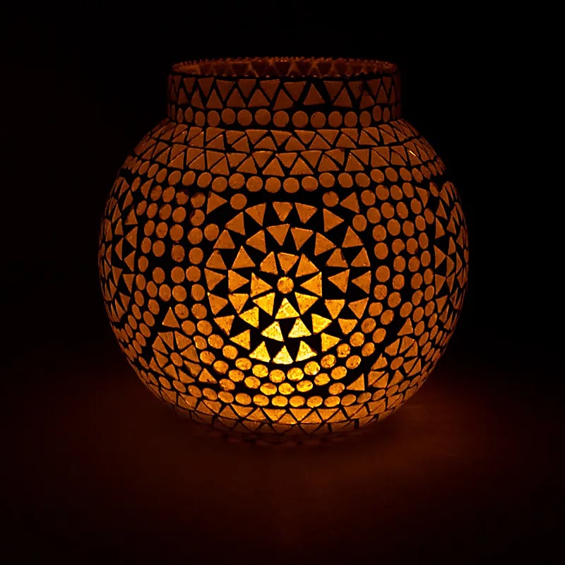 Mosaic Tea Light Holder White - 18cm