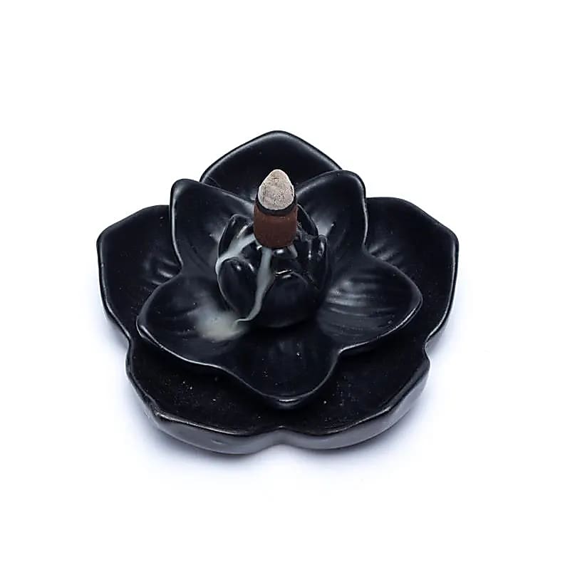 Queimador de incenso de refluxo flor de lótus - conjunto de 2 peças - 12,7x12,7x5,8cm