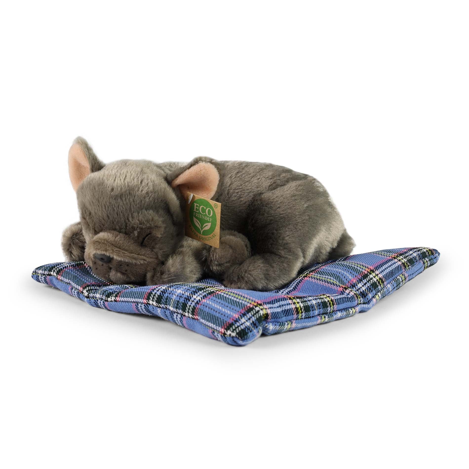 Plüss francia bulldog párnán 23 cm Környezetbarát