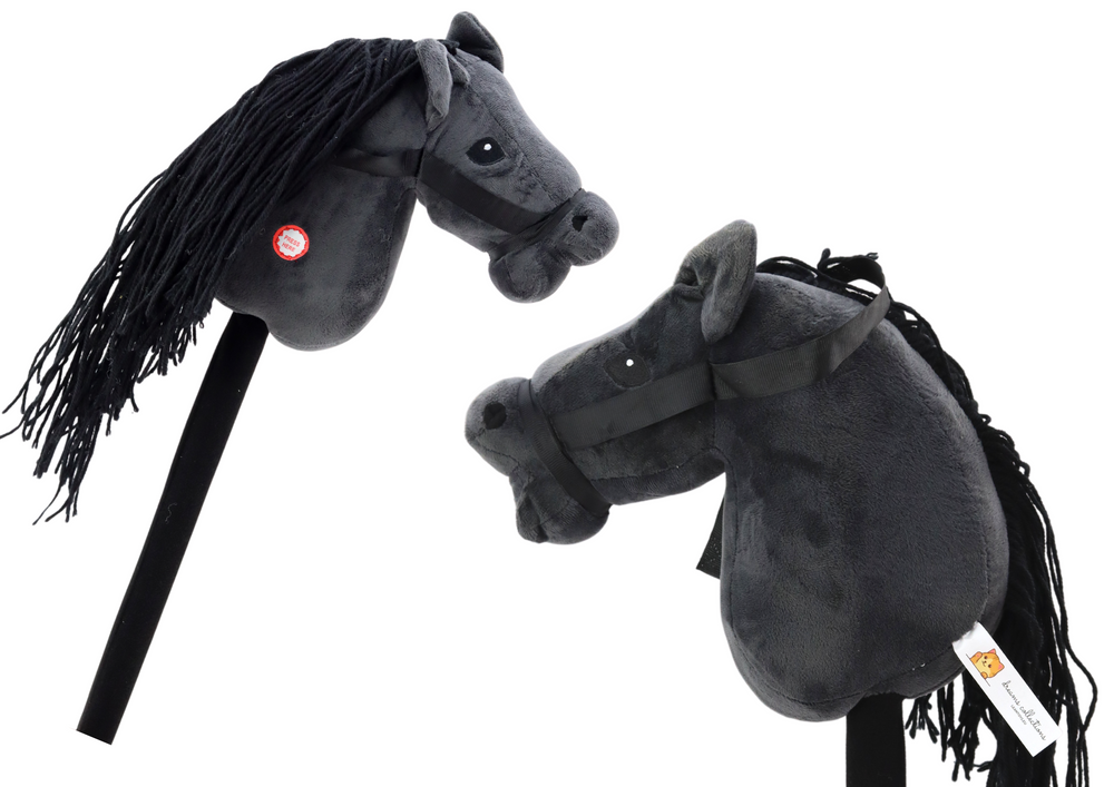 Plush Horse Head On A Stick Hobby Horse Long-haired Horse Black Sounds