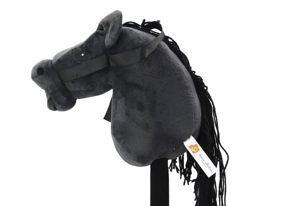 Plush Horse Head On A Stick Hobby Horse Long-haired Horse Black Sounds
