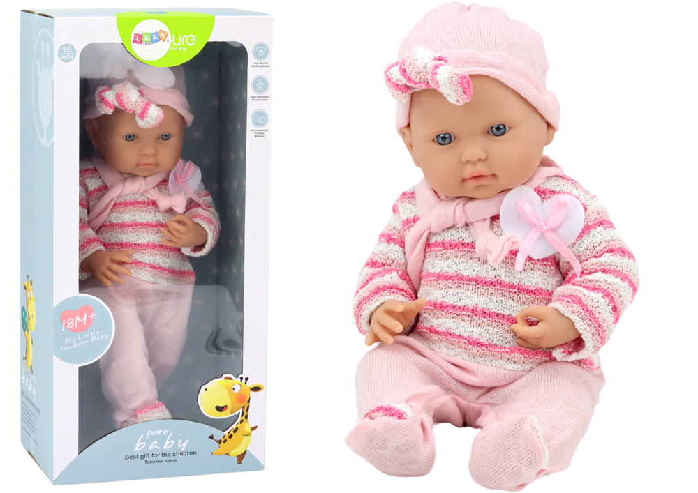 Baby Doll Striped Sweater Hat Scarf Pink