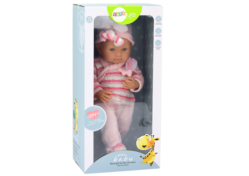 Baby Doll Striped Sweater Hat Scarf Pink