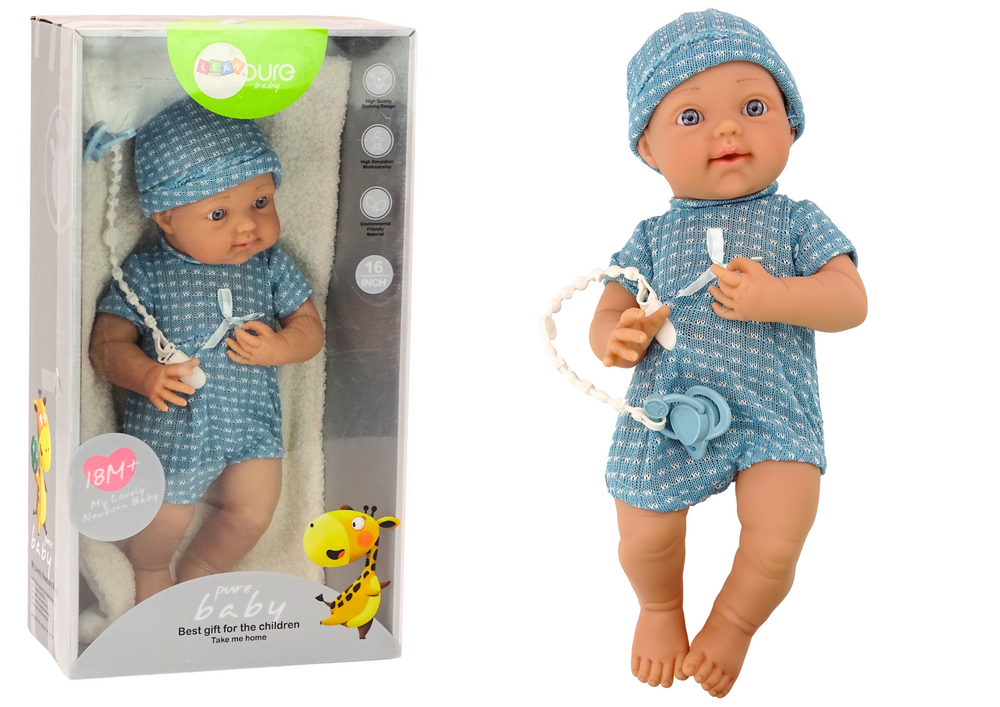 Baby Doll In Blue Clothes Hat Pacifier And Blanket