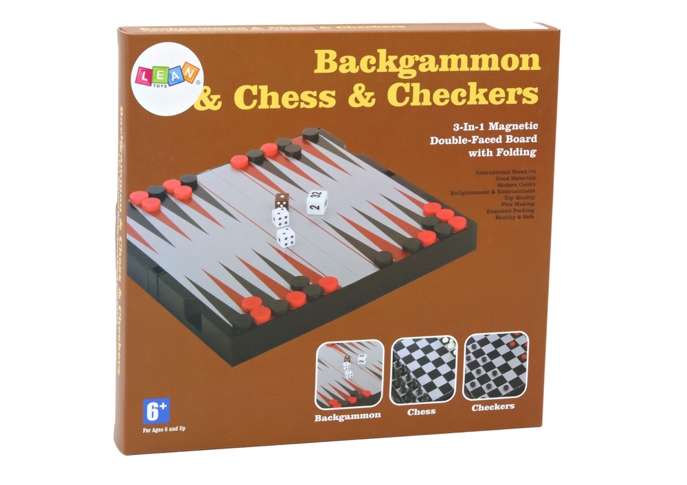 3in1 Game Set Magnetic Board Chess Checkers Backgammon