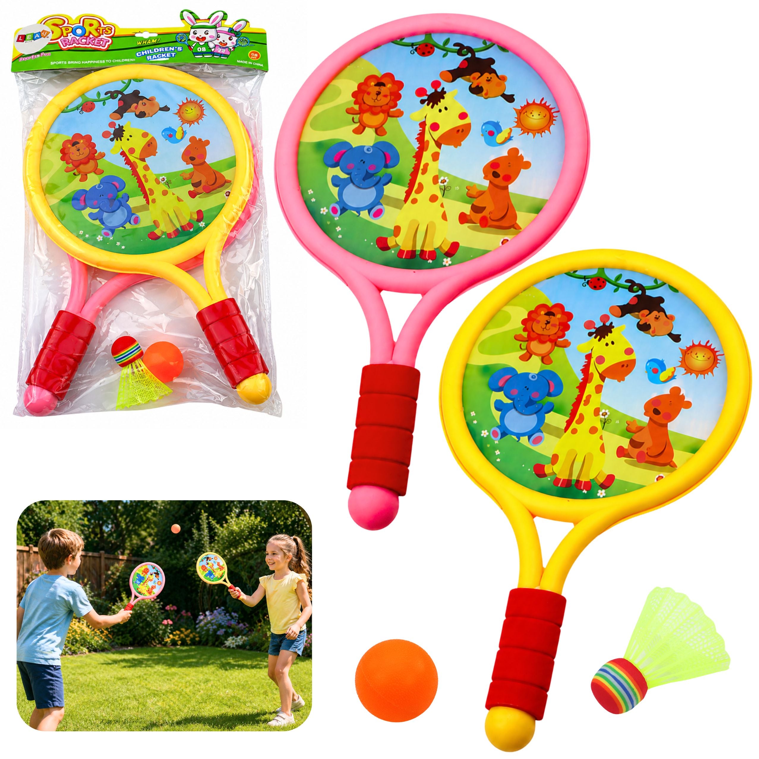 Children's Badminton Rackets Animals Yellow Pink