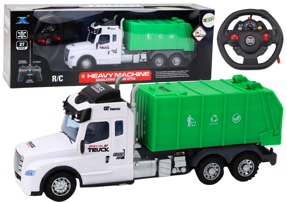Remote Controlled Rc Garbage Truck Green Lights Sounds