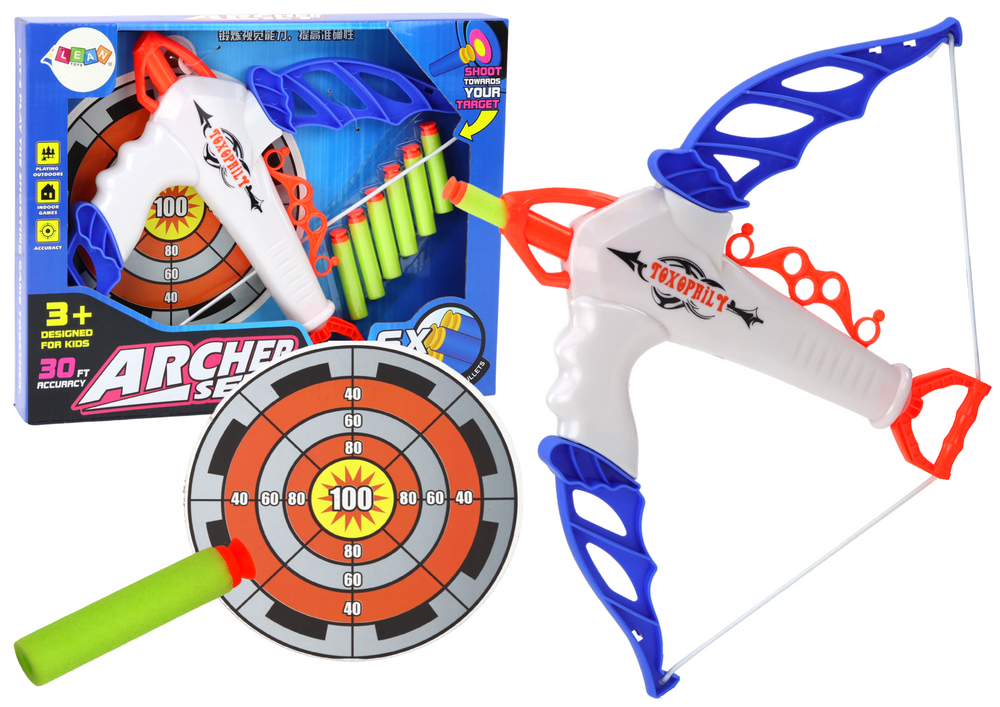 Bow With Target For Soft Arrows With Suction Cup 6 Pieces