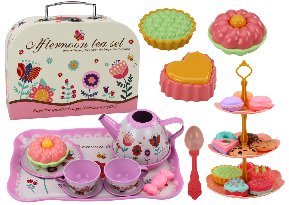 Tea Set In A Suitcase Cups Plates Cake Stand