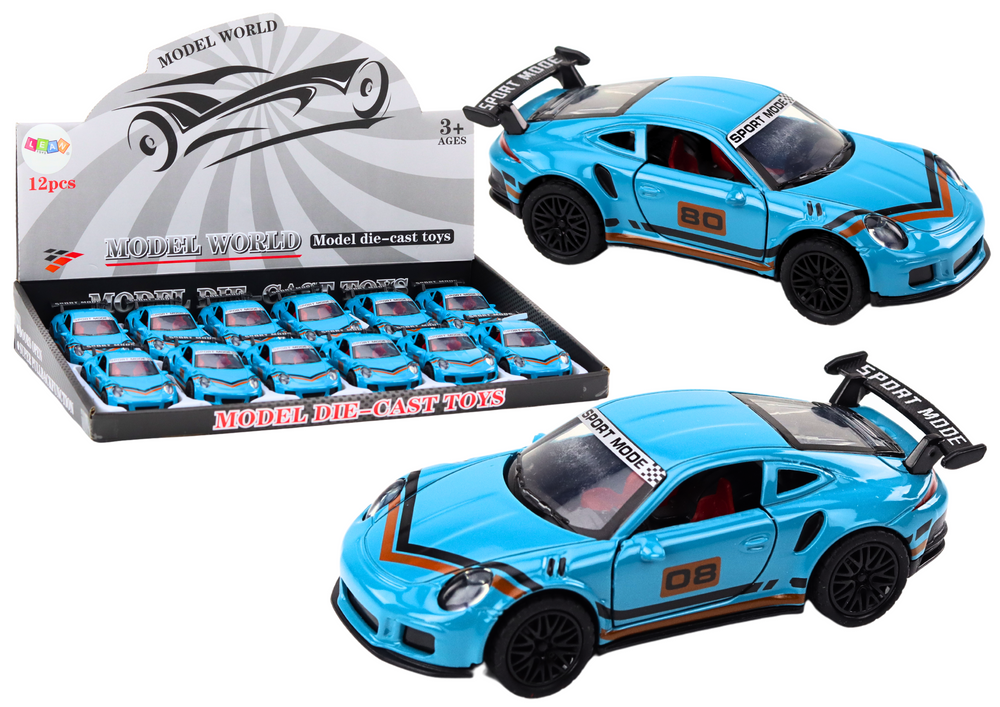 Voiture de sport 1:32, figurine d'action, becquet bleu en métal