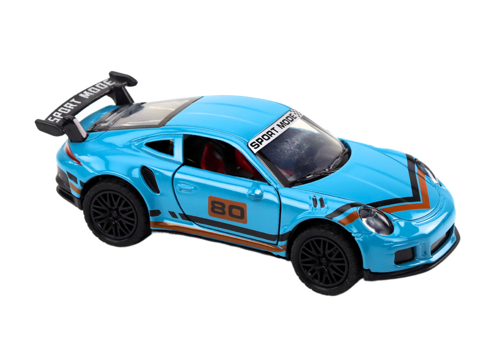 Voiture de sport 1:32, figurine d'action, becquet bleu en métal