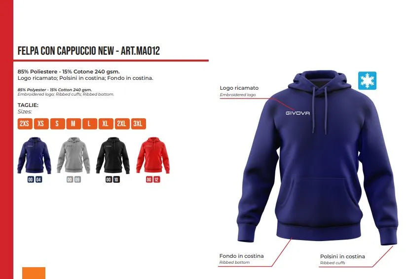 Baumwoll-Sweatshirt Givova Hoodie Blau