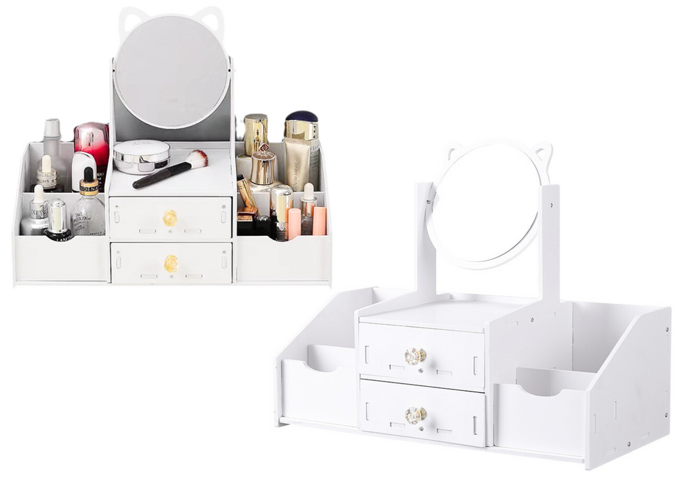 Small Children's Dressing Table Mirror With Handles Wooden Drawers White
