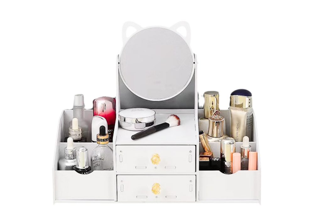Small Children's Dressing Table Mirror With Handles Wooden Drawers White