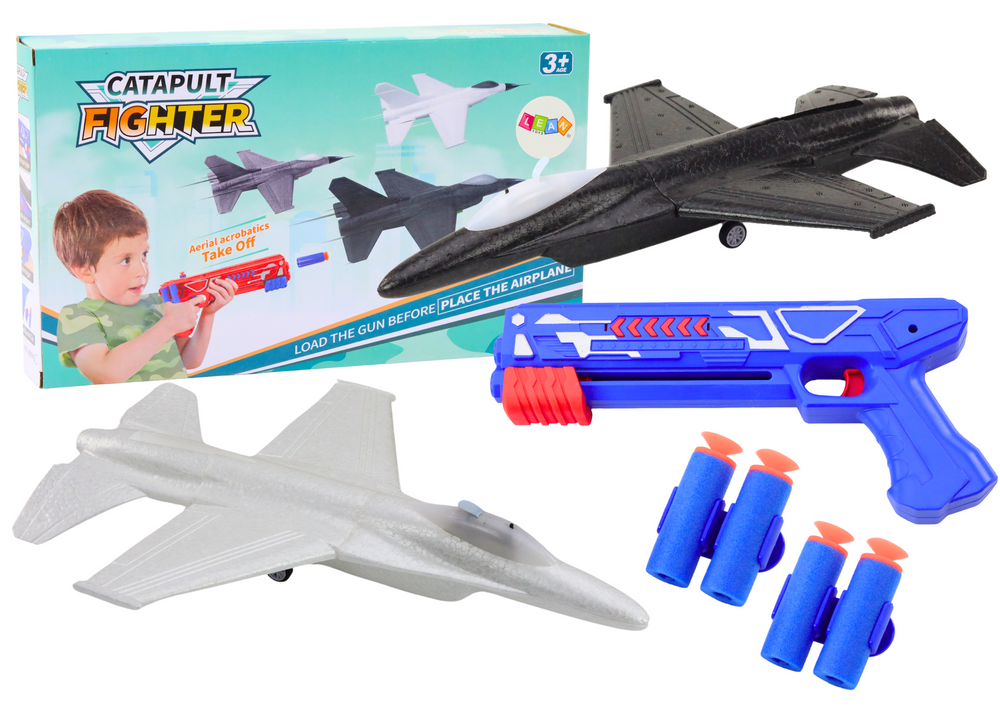 Lanciatore di aeroplani 2in1 Dart Gun blu