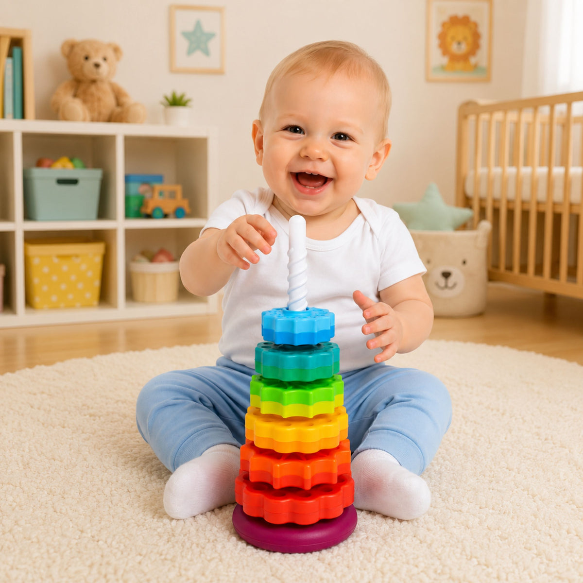 Rotating Pyramid Tower Sorter Rainbow Puzzle 36cm 6 El.