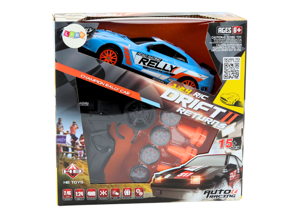 Remote Controlled R/c Sports Car 1:24 Blue Interchangeable Wheels
