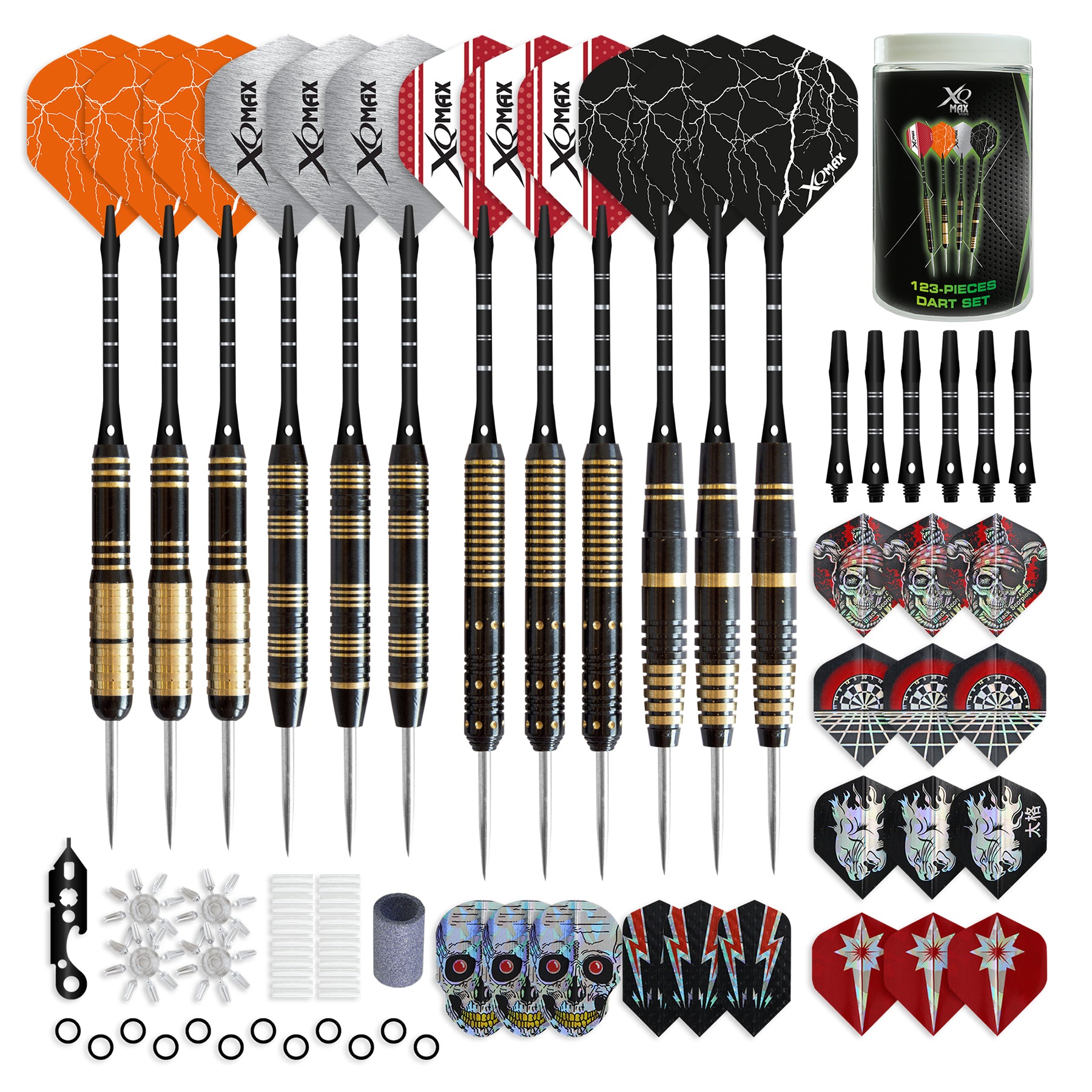 123-piece Set Of Xqmax Darts 12x Steel Brass + Accessories