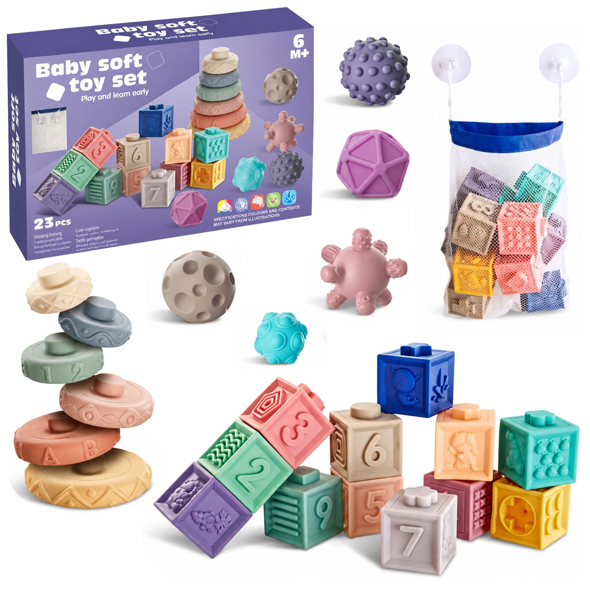 Soft Rubber Educational Blocks Animals Numbers Patterns Colorful 27 Pcs.