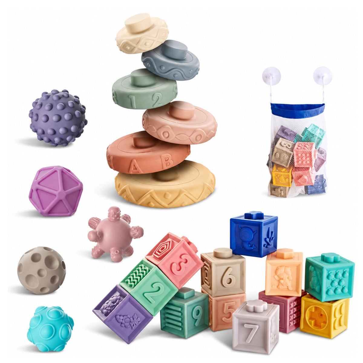 Soft Rubber Educational Blocks Animals Numbers Patterns Colorful 27 Pcs.