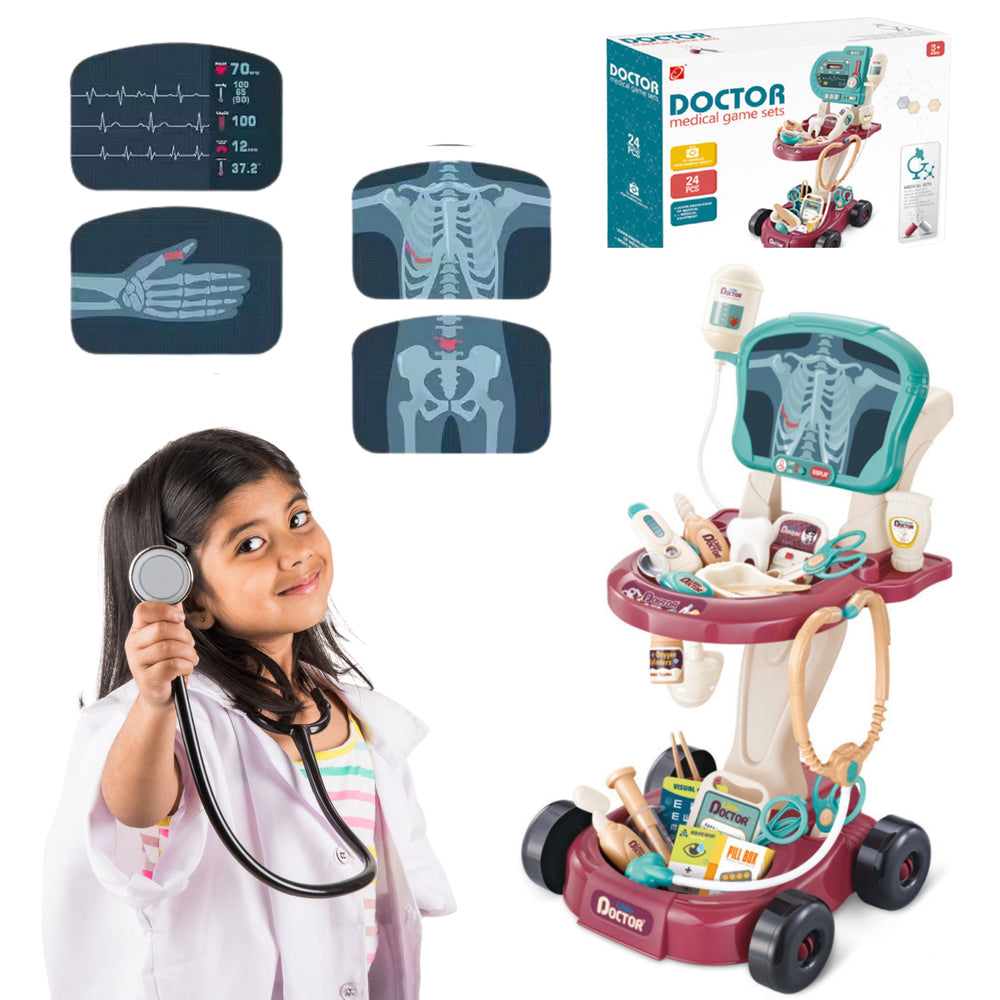 Medical Set On A Trolley Little Doctor's Table Ekg Tools