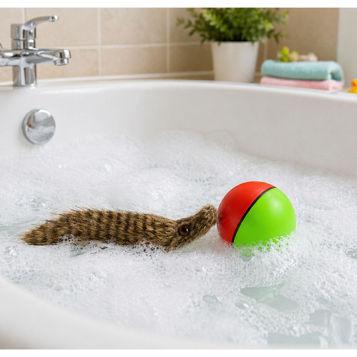 Ball With Fluffy Ferret Tail Interactive Bath Toy