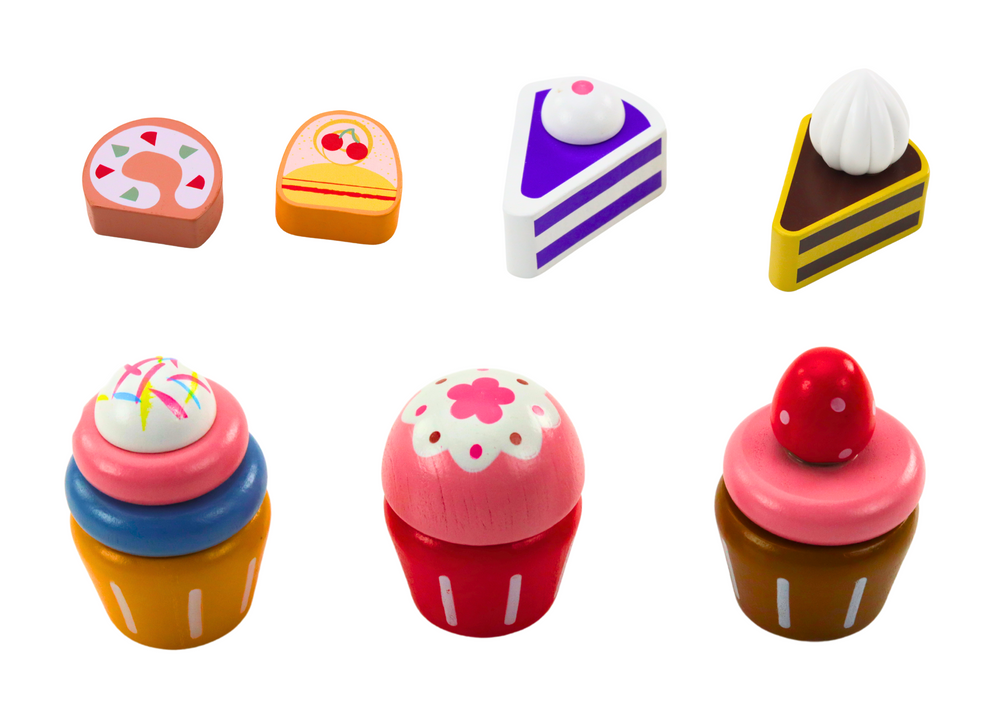 Sweets Set Cakes Cupcakes Wooden Stand