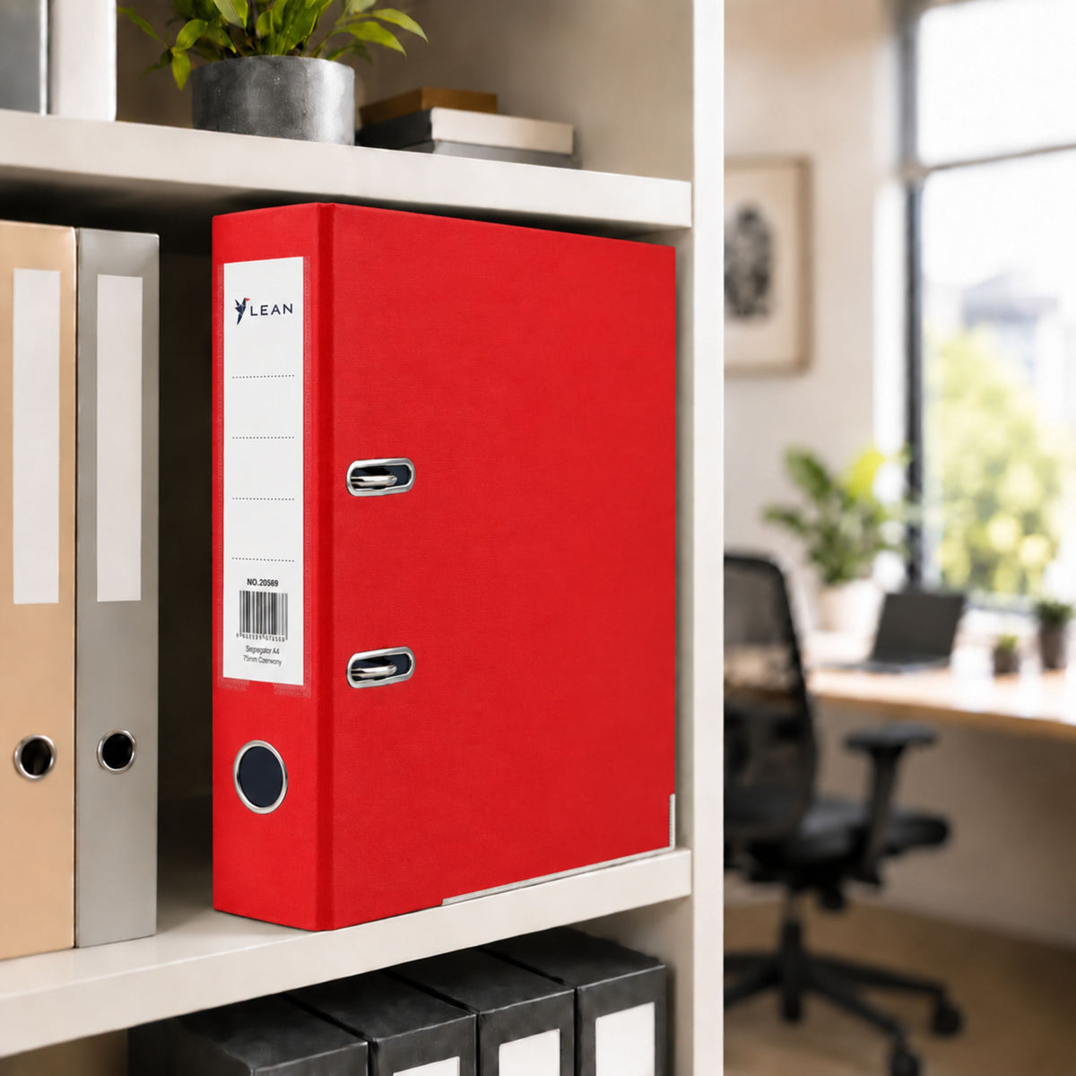 A4 documentbinder/75 mm hendelmechanisme rood