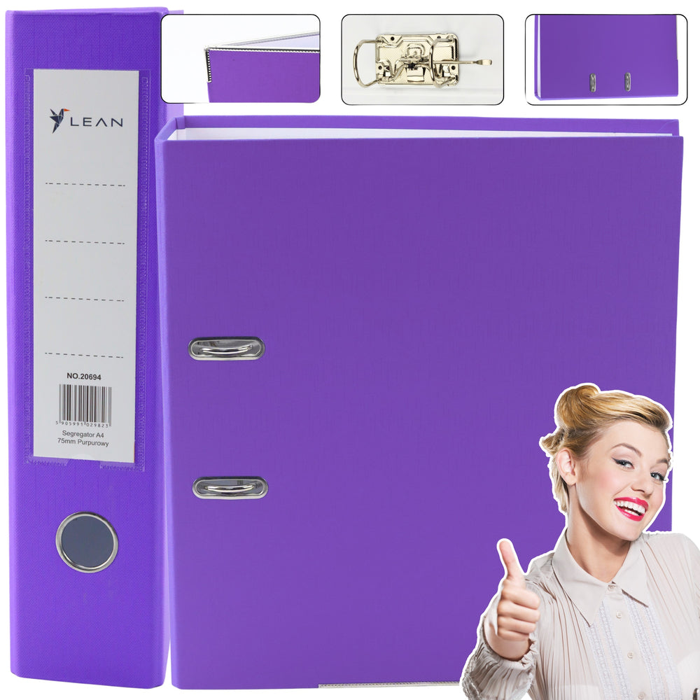 A4/75mm Document Binder Fitting Lever Mechanism Purple