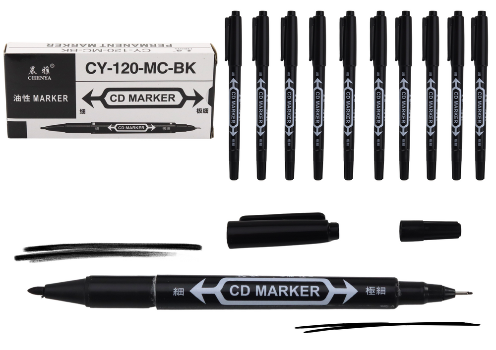 Set Of Double-sided Waterproof Markers For Cds Black 10pcs.