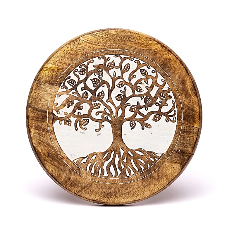 Side Table Tree Of Life Print Mango Wood - 30x30x31 Cm