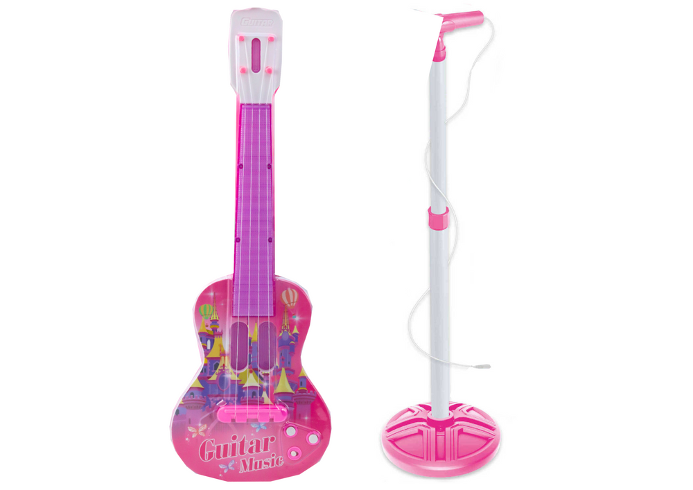 Electric Guitar Stand Kit With Microphone Battery Operated Pink
