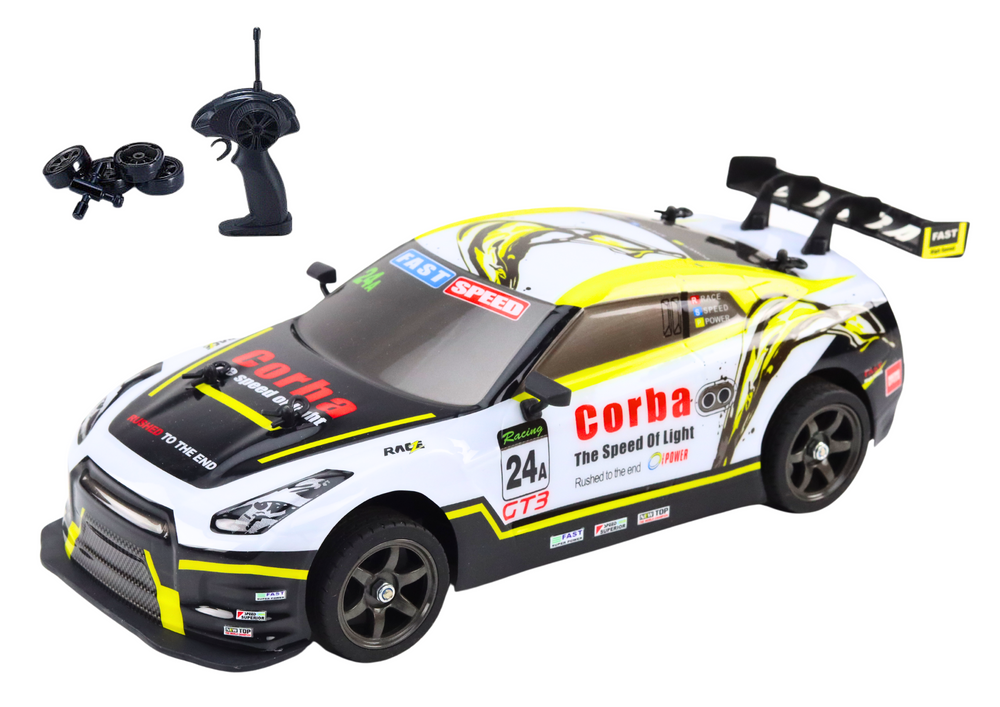 Rc Sports Car 1:16 Drift Interchangeable Wheels White And Yellow